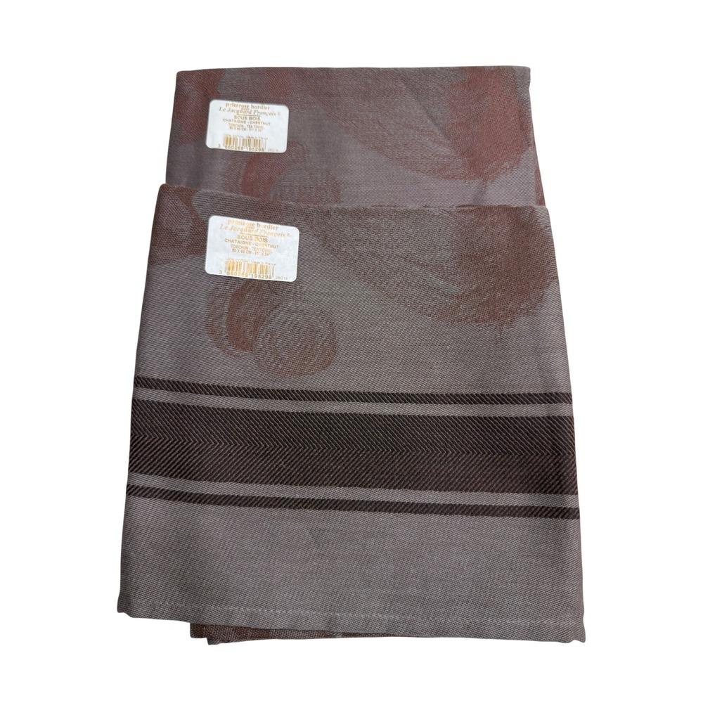Le Jacquard Francais NEW Tea Towels Brown/purple Sous Bois Cotton Set of 2 31x24